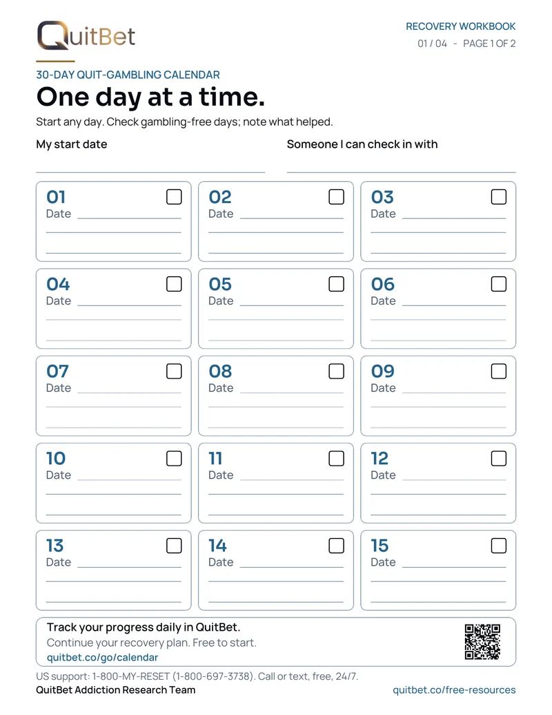 First page of the printable calendar: days 1–15 with room for handwritten notes